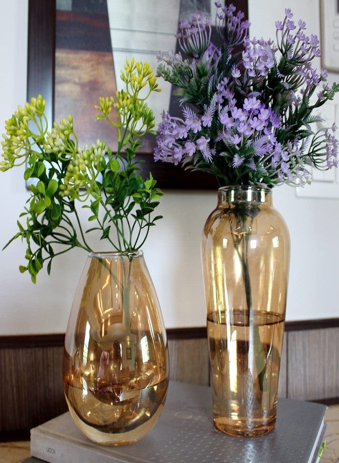 UM Creaciones Amber Flower Glass Modern Vase Set Perfect For Wedding & Home Decorative For Home Decor Living Room Office And Place Settings (Set Of 2) - Image 3